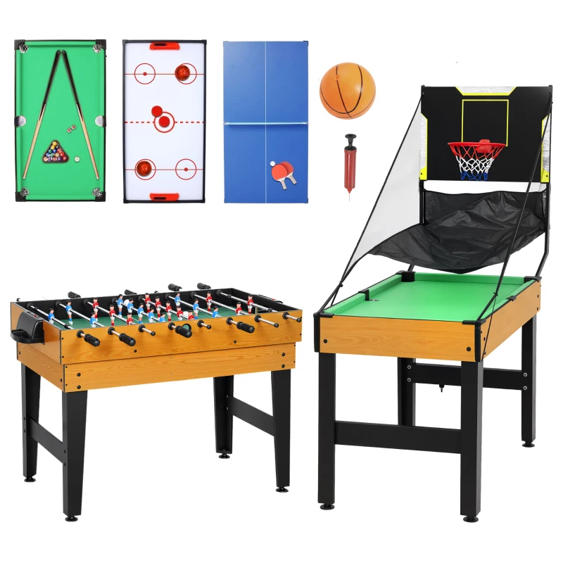 Soozier 5-in-1 Multi Game Table, 53" Combo Table with Foosball, Pool, Ping Pong, Ice Hockey & Basketball, Game Room Sports Set