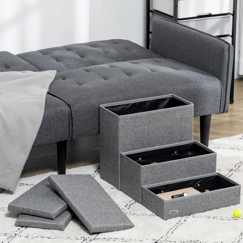 PawHut 3-Step Pet Stairs with Storage, Dog Steps for Couch, Bed, Gray