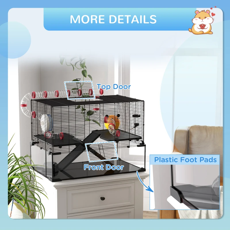 PawHut 31" Hamster Cage with Tube and Tunnel, Deep Glass Bottom