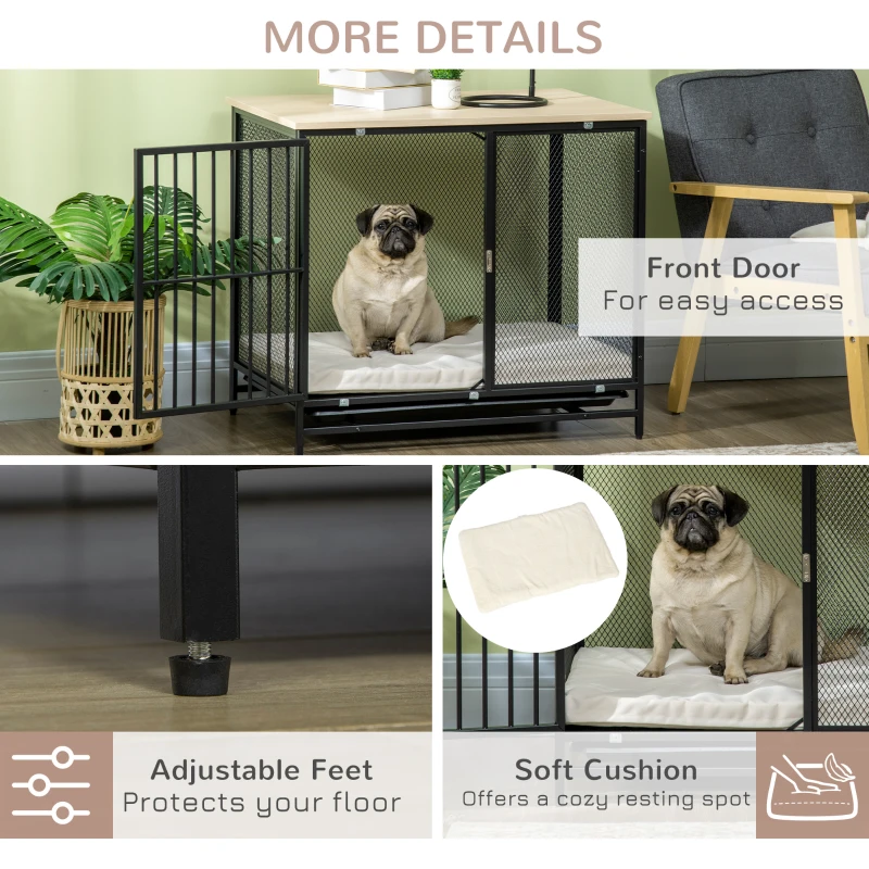 PawHut Dog Crate Furniture with Water-Resistant Cushion Medium Dog Kennel, Oak, 31.5" x 22" x 28"