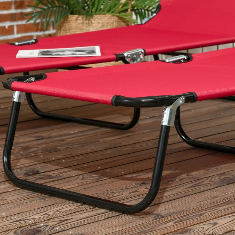 Outsunny 2 Piece Folding Chaise Lounge Pool Chairs, Outdoor Sun Tanning Chairs with 5-Level Reclining Back, Steel Frame, Red