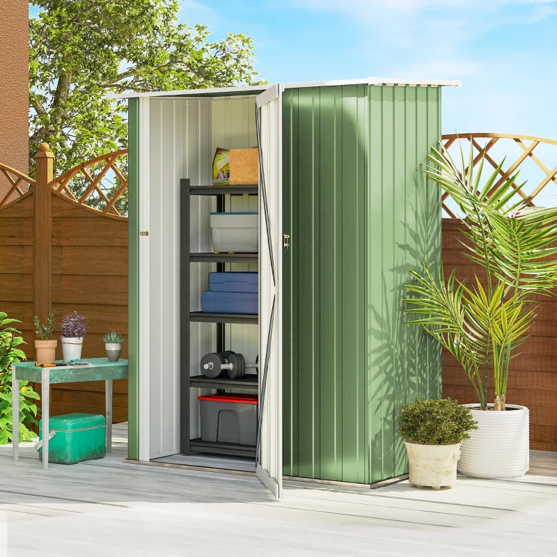 Outsunny 4.7' x 3' Outdoor Storage Shed, Galvanized Metal Utility Garden Tool House, 2 Vents and Lockable Door for Backyard, Patio, Garage, Lawn, Green