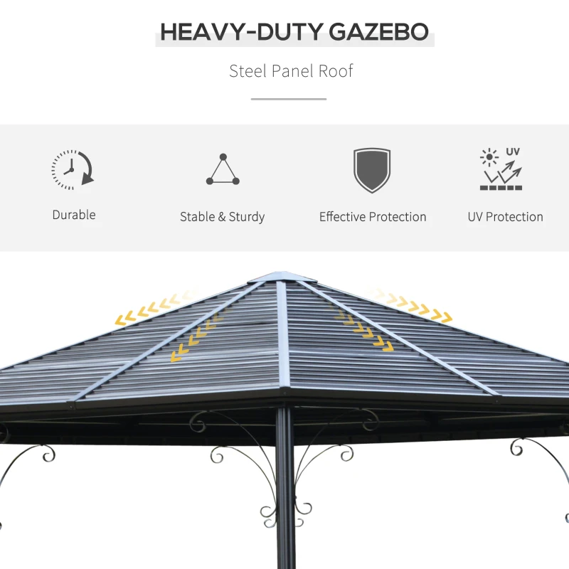 Outsunny 13' x 13' Hexagon Hardtop Gazebo Canopy with Galvanized Steel Roof, Aluminum Frame, Permanent Pavilion Outdoor Gazebo with Netting and Hook, for Patio, Garden, Backyard, Deck, Lawn