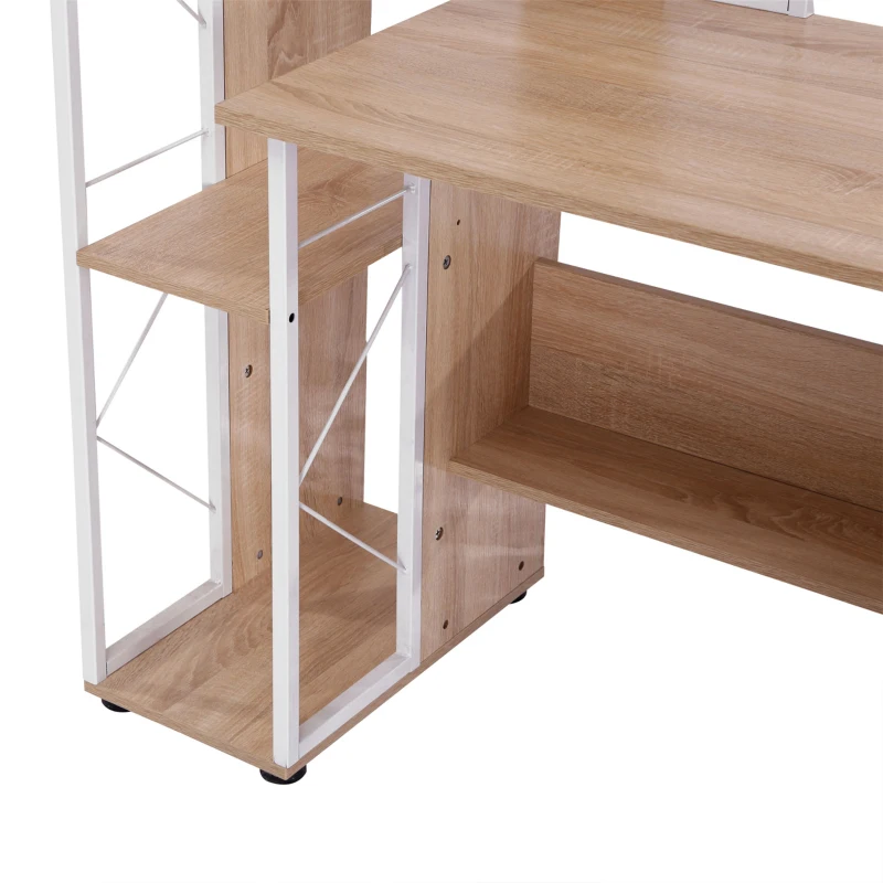 HOMCOM 52" Modern Computer Desk with Storage Shelves and Drawers, Home Office Desk, Study Workstation with CPU Stand, Oak