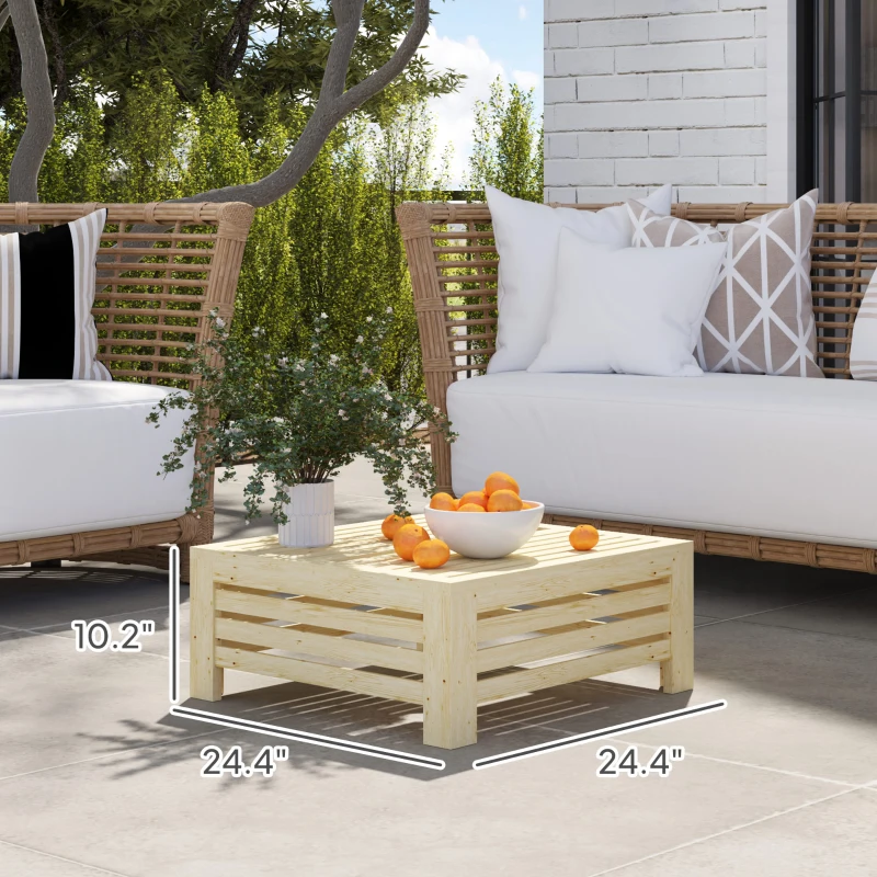 Outsunny 2-in-1 Outdoor Storage Box for Umbrella Base, Coffee End Table, Wooden Patio Umbrella Stand Table, Natural Wood