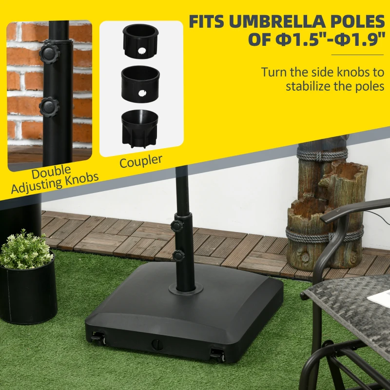 Outsunny Patio Umbrella Base with Wheels, 53lbs Water or 66lbs Sand Filled, Heavy Duty Outdoor Umbrella Stand Holder, Black