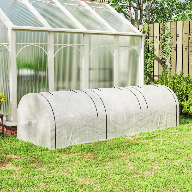 Outsunny 9.7' L x 3' W x 2.5' H Portable Tunneled Greenhouse with 3 Zippered Doors, Water/UV Fighting PE Cover, White