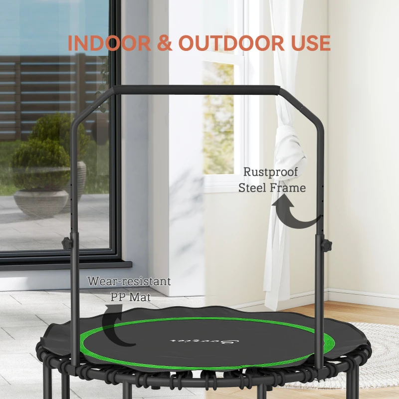 Soozier 48" Rebounder Trampoline for Adults, Foldable Mini Trampoline with Adjustable Handle Bar for Indoor Outdoor, Green
