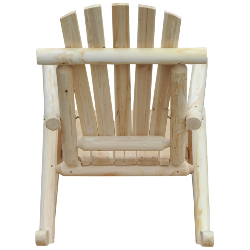 Outsunny 2 Piece Wooden Adirondack Porch Rocking Chair Set, Rustic Slatted Log Rockers for Indoor Outdoor Patio & Lawn, Unpainted, Natural