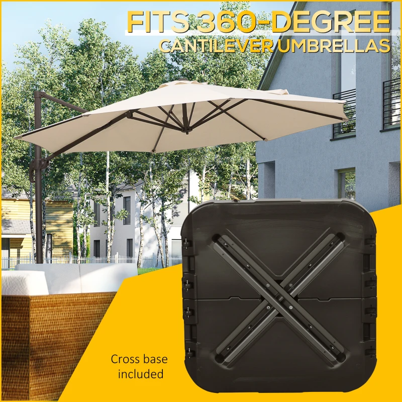 Outsunny Fillable Patio Cantilever Umbrella Base with Wheels, Heavy-duty Offset Umbrella Weights with Easy-Fill Spouts, Steel Cross Base, 430lbs Sand or 375lbs Water Filled, Coffee