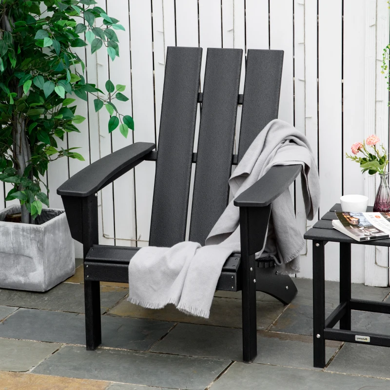 Outsunny Patio Adirondack Chair, Outdoor HDPE Fire Pit Chair, Weather Resistant Outdoor Chair with High-back, Patio Chair for Deck, Garden, Backyard, Black