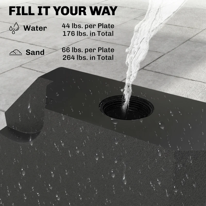 Outsunny 4-Piece Heavy Duty Cantilever Offset Umbrella Stand Base Weight, 264 lb. Capacity, Easy to Fill with Water or Sand