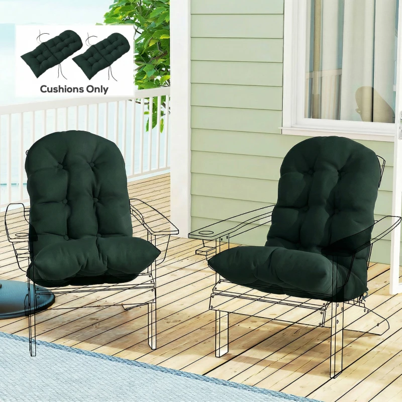 Outsunny Outdoor Adirondack Chair Cushions Set of 2, Tufted High Back Patio Chair Cushions, Dark Green