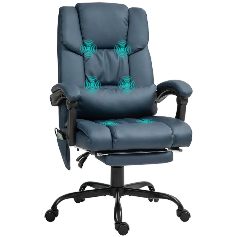 Vinsetto Massage Office Chair with 6 Vibrating Points, High Back Reclining Office Chair with Footrest and Remote, Blue