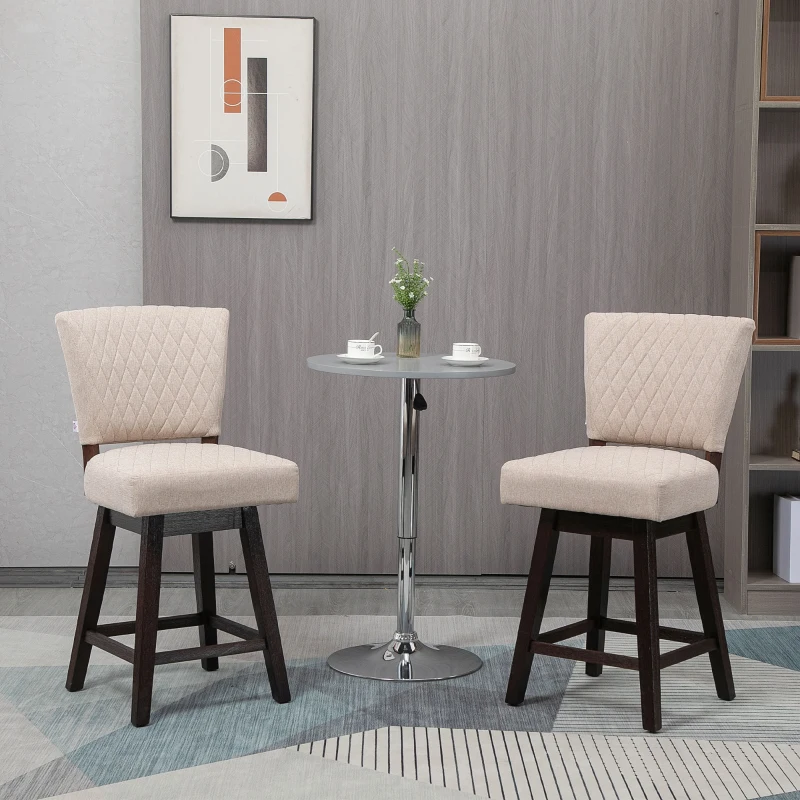 HOMCOM Set of 2 Swivel Counter Height Bar Stools with Footrest, Beige
