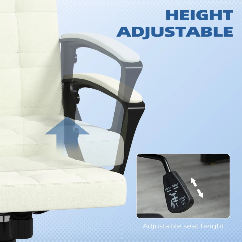Vinsetto Mid Back Office Chair, Computer Chair for Desk, with Adjustable Height, Swivel Wheels, Arms, Cream White