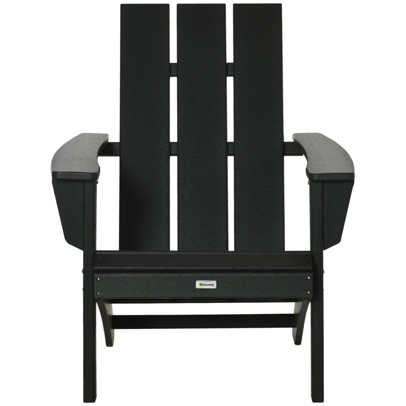 Outsunny Patio Adirondack Chair, Outdoor HDPE Fire Pit Chair, Weather Resistant Outdoor Chair with High-back, Patio Chair for Deck, Garden, Backyard, Black