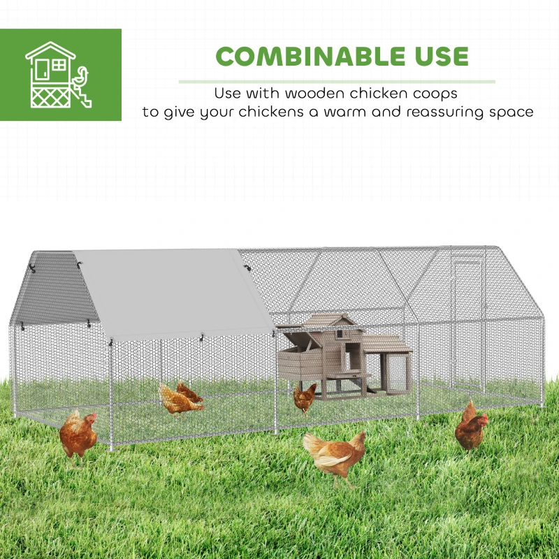 PawHut Large Chicken Coop Metal Chicken Run for Chickens with Waterproof and Anti-UV Cover, Flat Shaped Walk in Fence Cage Hen House for Outdoor and Yard Farm Use, 1.26" Dia, 9' x 12' x 6.5'