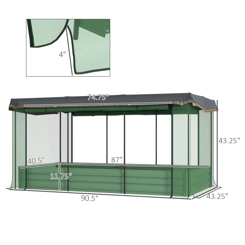 Outsunny Galvanized Steel Planter Box with Crop Cage and Shade Cloth, Raised Garden Bed for Flowers, Veggies and Herbs, Green