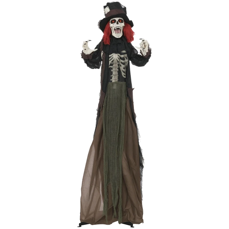 HOMCOM 6' Life Size Outdoor Animated Prop Zombie with Realistic Skeleton Chest, Scary Sharp Teeth, Sound and Motion Activated