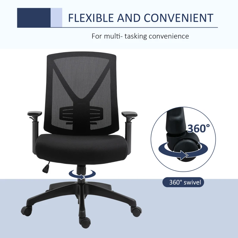Vinsetto Ergonomic Mesh Office Chair with Lumbar Back Support, Swivel Rocking Computer Chair with Adjustable Height and Armrests for Home Office, Black