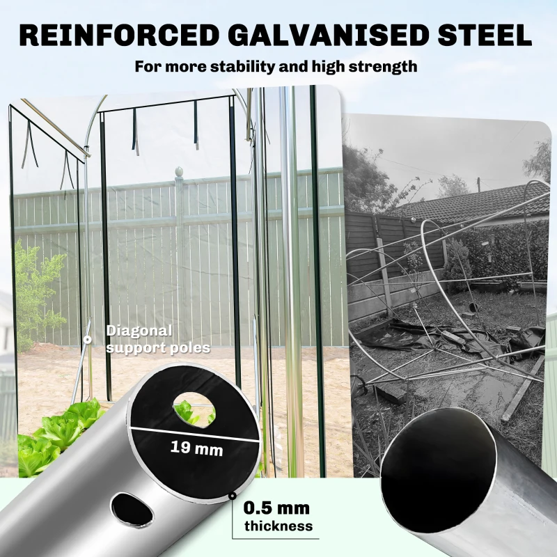 Outsunny Walk-in Tunnel Greenhouse, Hoop House Greenhouse with 8 Roll-Up Doors, 10' x 3' x 6.5', Clear