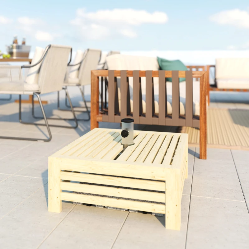 Outsunny 2-in-1 Outdoor Storage Box for Umbrella Base, Coffee End Table, Wooden Patio Umbrella Stand Table, Natural Wood
