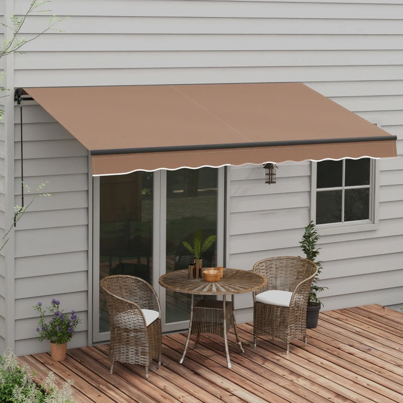 Outsunny 12' x 10' Retractable Awning, 280gsm UV Resistant Sunshade Shelter for Deck, Balcony, Yard, Coffee