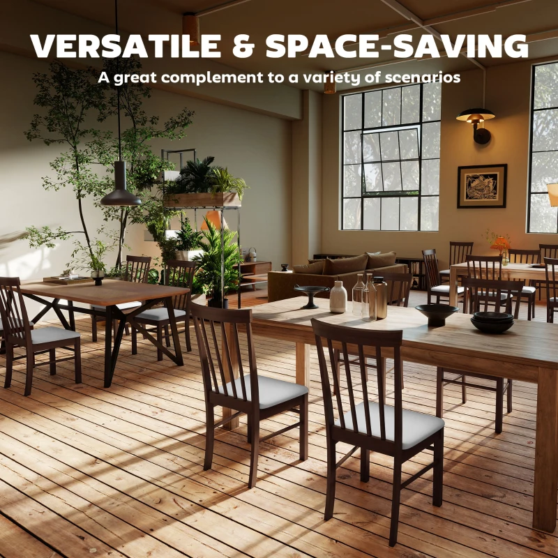 HOMCOM Wooden Dining Chairs Set of 4, Farmhouse Upholstered Kitchen Chairs with Rubber Wood Frame, Dark Brown and Beige