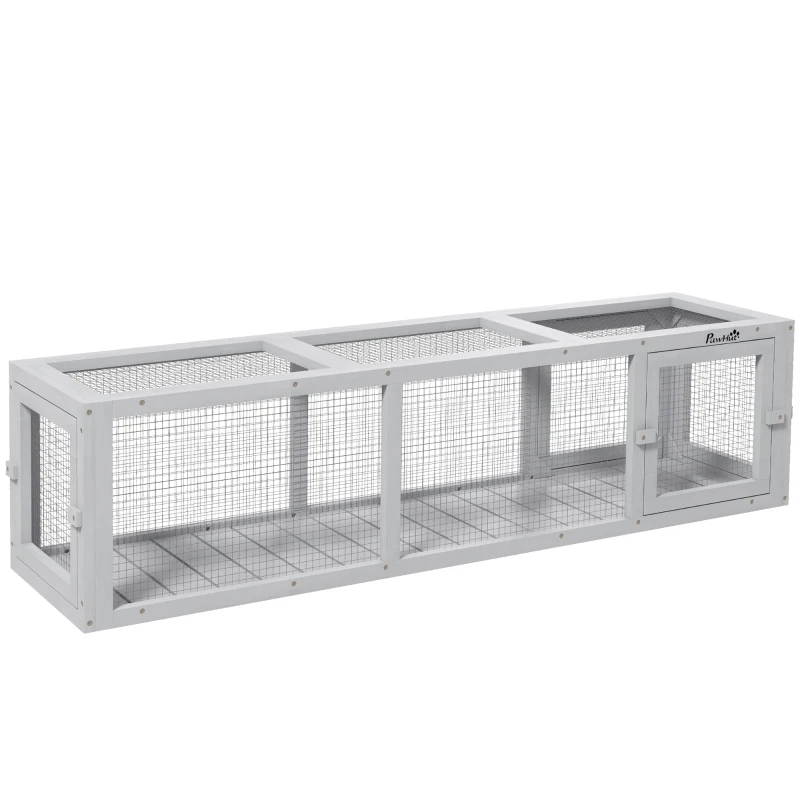 PawHut Outdoor Cat Tunnel with Extendable Design, 59" L Wooden Cat Run with Weather Protection, Connecting Inside and Outside, for Deck Patios, Balconies, Light Gray