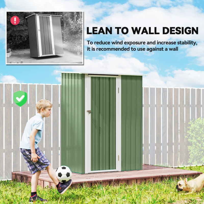 Outsunny 4.7' x 3' Outdoor Storage Shed, Galvanized Metal Utility Garden Tool House, 2 Vents and Lockable Door for Backyard, Patio, Garage, Lawn, Green