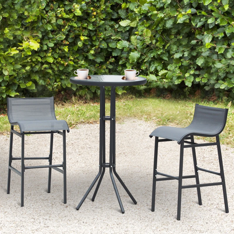 Outsunny 3 Piece Bar Height Outdoor Bistro Set for 2, Charcoal Gray
