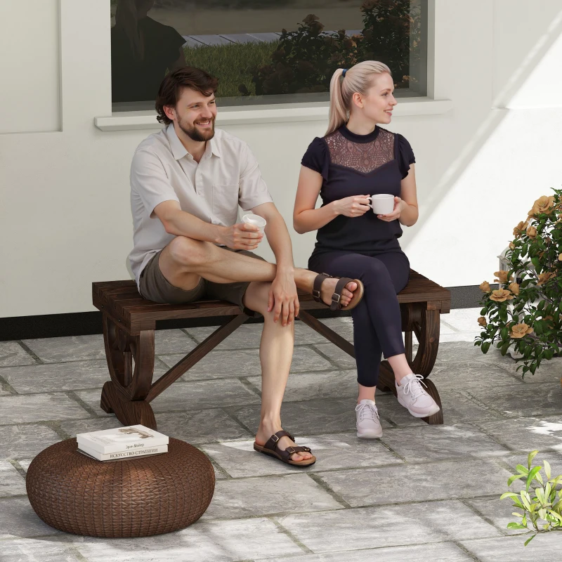 Outsunny 2-Person Wooden Garden Bench, Outdoor Wagon Wheel Porch Bench for Backyard Garden, Support 550 LBS, Rustic Country Style Patio Furniture, Brown