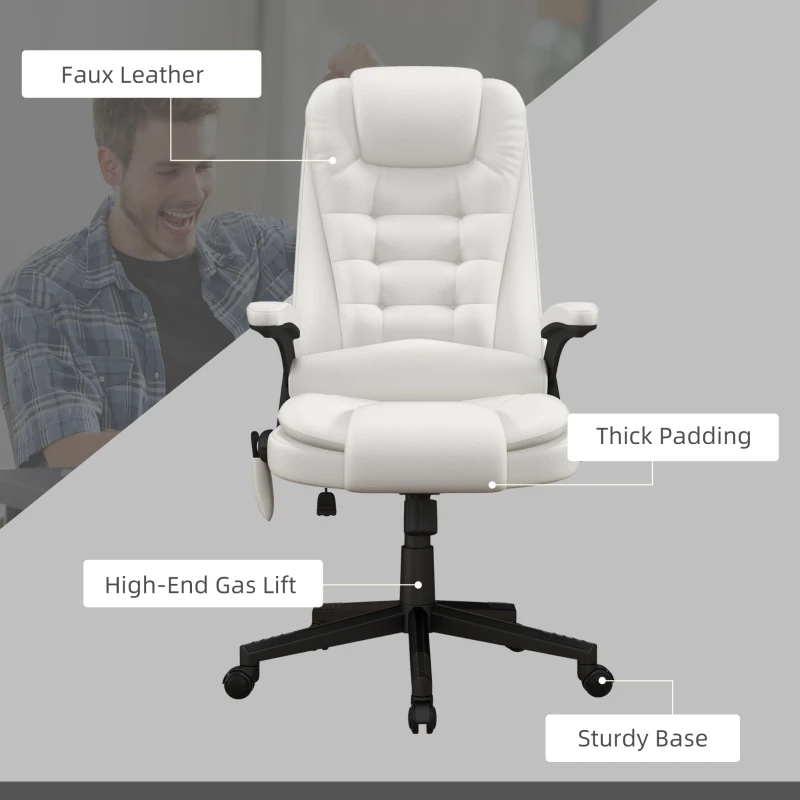 HOMCOM Massage Office Chair, Heated Reclining Computer Chair with 6 Vibration Points, Armrest and Remote, White