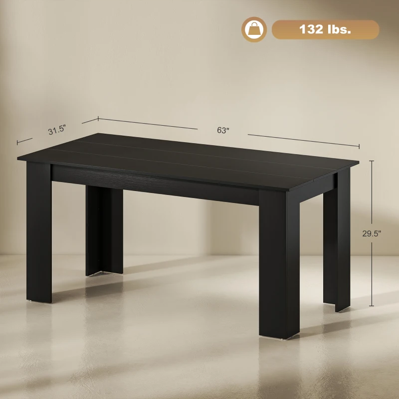 HOMCOM 63" Dining Table for 4-6 People, Modern Rectangular Kitchen Table for Dining Room, Living Room, Black Wood Effect