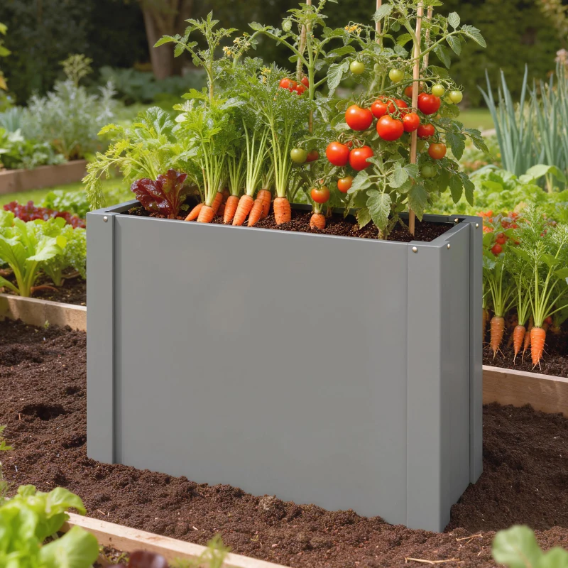 Outsunny Raised Garden Bed Galvanized Planter Box Outdoor with Gloves for Gardening Vegetables, Flower, Herb, 2.6 x 1 x 2 ft, Gray
