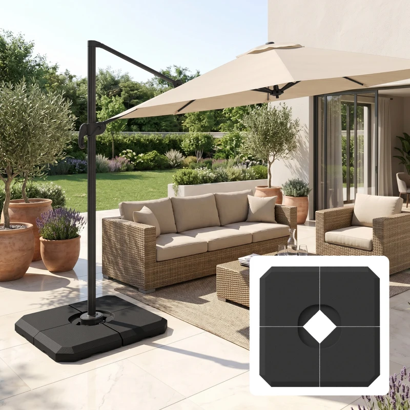 Outsunny 4-Piece Heavy Duty Cantilever Offset Umbrella Stand Base Weight, 264 lb. Capacity, Easy to Fill with Water or Sand