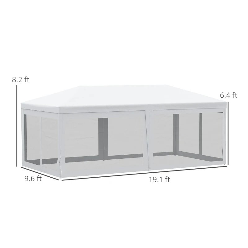 Outsunny 20' x 10' Outdoor Party Tent Gazebo Wedding Canopy with Removable Mesh Sidewalls, White