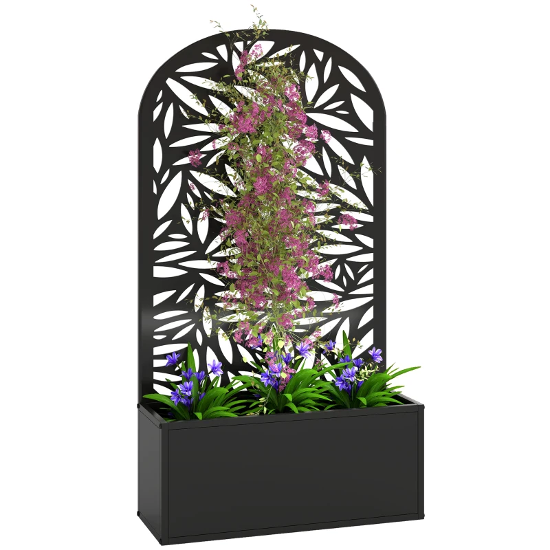 Outsunny Metal Garden Bed with Trellis for Climbing Plants, Freestanding or Wall Mounted Flower Bed for Garden, Patio, Balcony