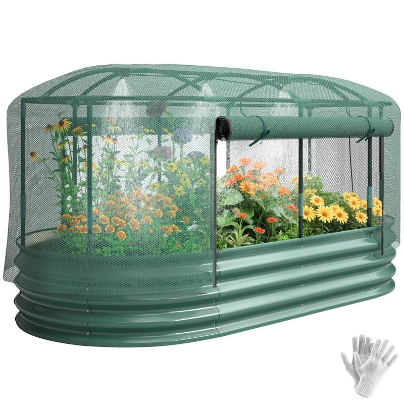 Outsunny Galvanized Raised Garden Bed Kit with Self Watering System, Oval Outdoor Planter Garden Boxes, 6x3ft, Green