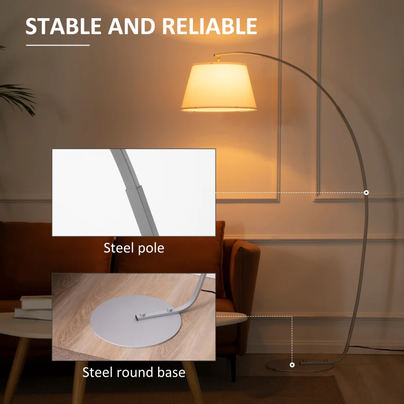 HOMCOM Arched Floor Lamp, Modern Standing Lamp with Foot Switch & Metal Base, Corner Reading Lamps Tall Pole Light for Office Bedroom Living Room, White