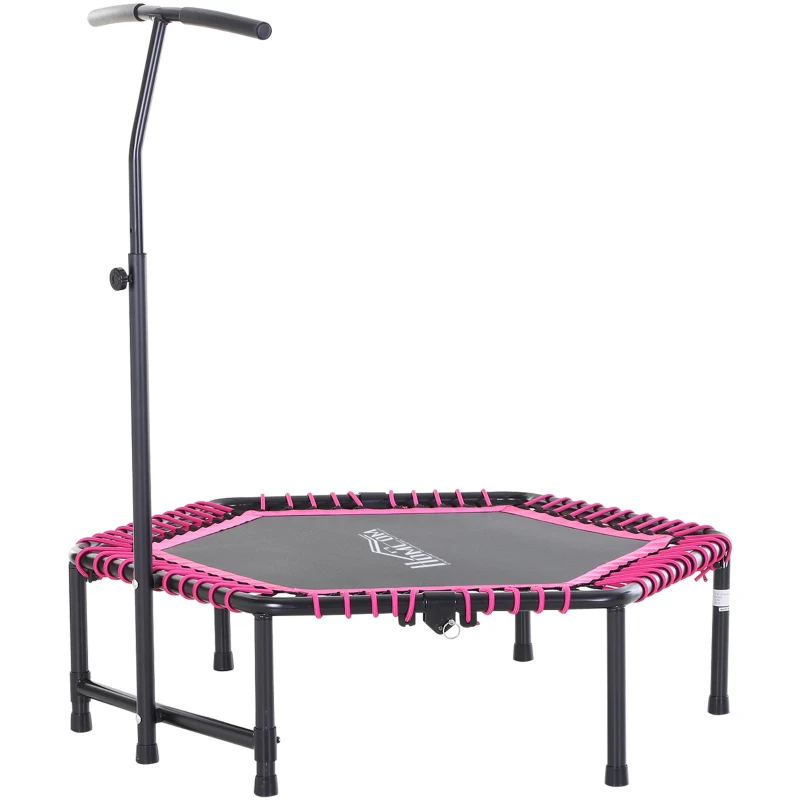 Soozier 48" Adult Hexagon Rebounder Trampoline Fitness Bungee Jumping Cardio Trainer Outdoor Bouncer Jumper Adjustable Bar Pink