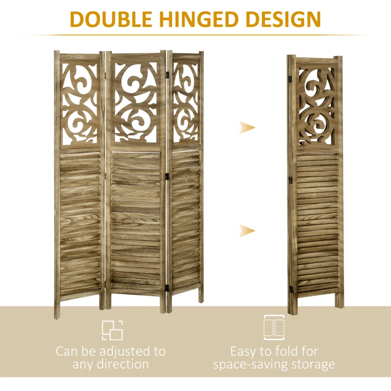 HOMCOM Wooden Room Divider, 3 Panel Double Hinged Folding Privacy Screen for Home Office, 63"x67"x0.75", Brown