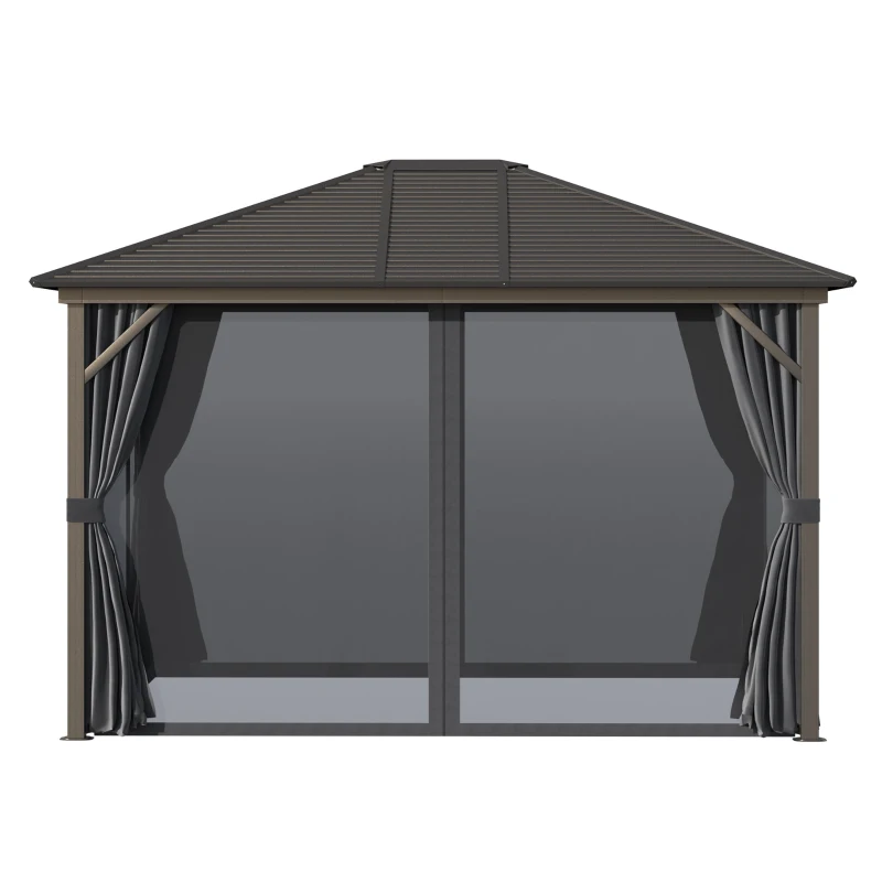 Outsunny 10' x 12' Hardtop Gazebo with Curtains and Netting, Gazebo Canopy with Aluminum Frame and Hooks, Dark Gray