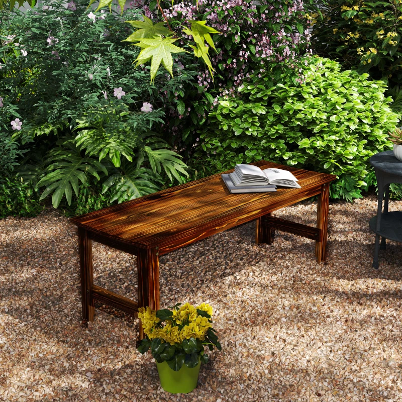 Outsunny 2-Seat Wood Garden Bench, Patio Bench Outdoor Bench with Slatted Seat, Backless Front Porch Bench for Park, Garden, Poolside, Deck, Carbonized
