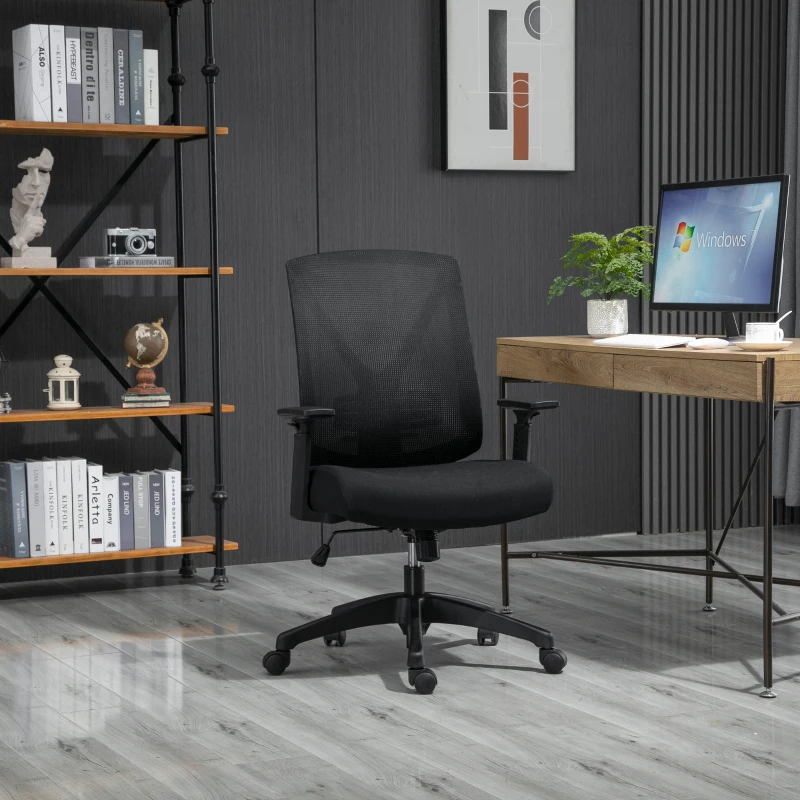 Vinsetto Ergonomic Mesh Office Chair with Lumbar Back Support, Swivel Rocking Computer Chair with Adjustable Height and Armrests for Home Office, Black