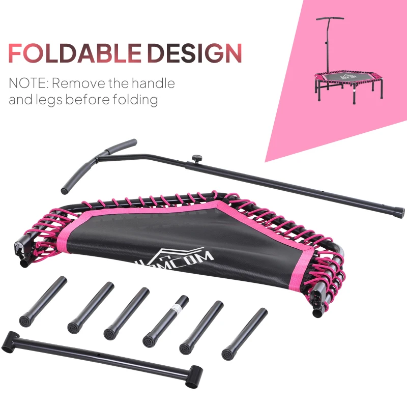 Soozier 48" Adult Hexagon Rebounder Trampoline Fitness Bungee Jumping Cardio Trainer Outdoor Bouncer Jumper Adjustable Bar Pink