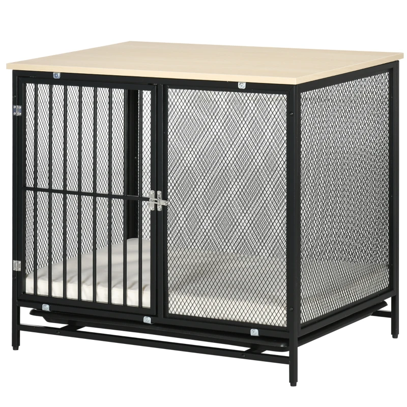 PawHut Dog Crate Furniture with Water-Resistant Cushion Medium Dog Kennel, Oak, 31.5" x 22" x 28"