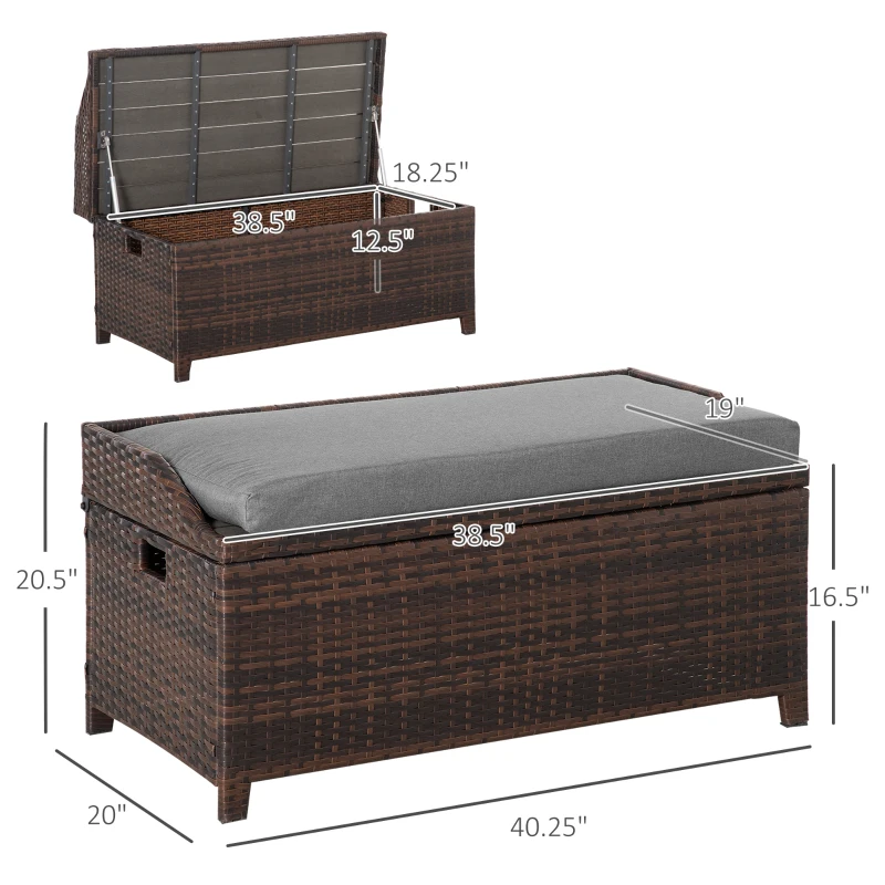 Outsunny 38 Gallon Outdoor Wicker Storage Bench Deck Box, PE Rattan Patio Furniture Pool Storage Bin Container with Interior Waterproof Cloth Bag and Comfortable Cushion, Cream White