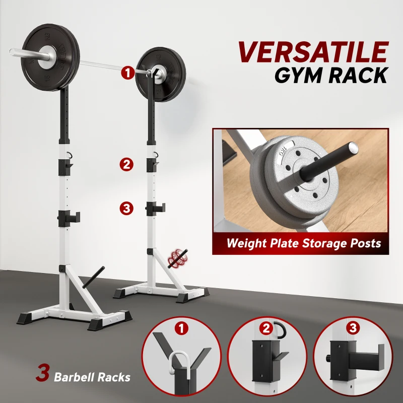 Soozier Pair of Adjustable Squat Rack Standard 53.5"-69.25" Barbell Rack Stand 440lbs Capacity, 2" Steel Heavy Duty Bench Press Rack, Support 3 Sets Barbells Storage